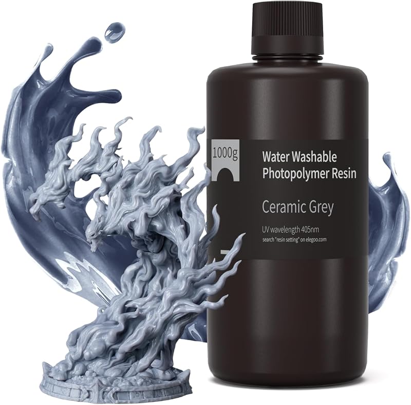 ELEGOO Water Washable Resin 1000g Ceramic Grey 405nm UV for LCD MSLA 3D Printers