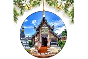 UMSUFA Thailand Chiang Mai Old City Christmas Ornaments for Tree Ceramic Pendant Double Sided Ornament Decor Xmas Gifts Porcelain Travel Souvenirs