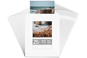 Golden State Art, Pack of 25 White 8x10 Slip-in Pre-adhesive Photo Mat for 5x7 picture with backing board pre-assembled, Incl