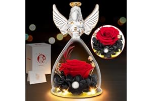 RIANEAN Mothers Day Rose Gifts for Mom, LED Light Preserved Flower in Glass Angel Figurines for Grandma, Mother's Day Roses Gift Ideas for Wife, Mom Gifts from Daughter, Womens Red Rose Gifts on Birthday