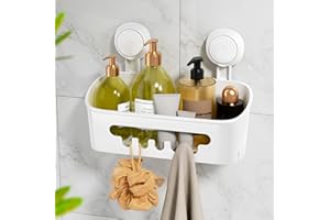 LEVERLOC Suction Cup Shower Caddy, Removable Powerful Shower Shelf, Waterproof Bathroom Rack and Organizer, Bathroom Storage 