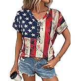JDyymiys 4th of July Shirts Women V Neck Patriotic T Shirt All Over American Flag Print USA Stars and Stripes Tees