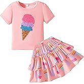 GOTHLETIC Little Girls Skirt Set - 2 Piece Short Sleeve Top Shirred Tiered Skirt Outfit Girls Spring Summer Clothes 3-8 Years