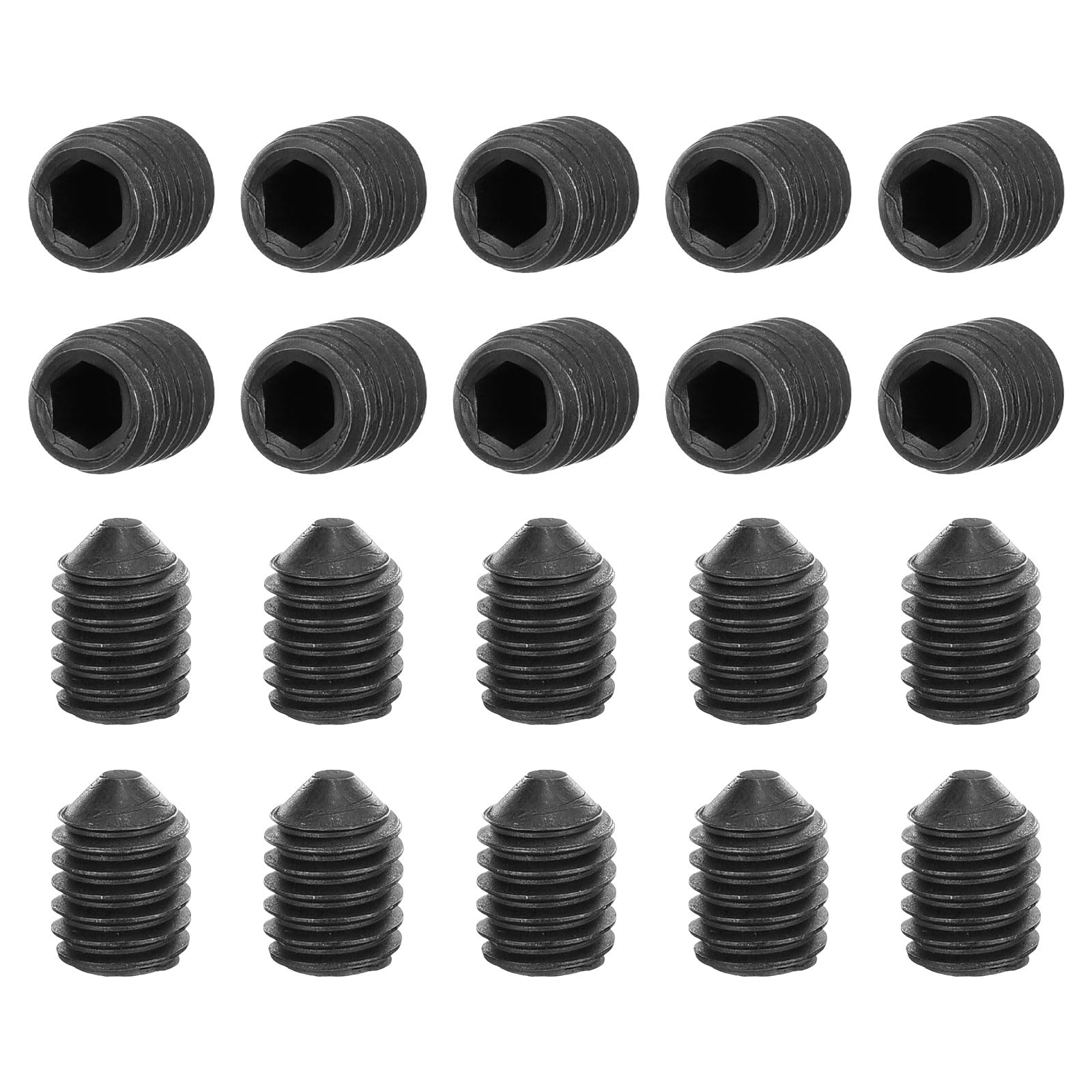 Photo 1 of uxcell 20Pcs Set Screws M6x8mm Carbon Steel Cone Point Hex Socket Grub Screws for Machinery, Home Repairs, and Fixtures Black