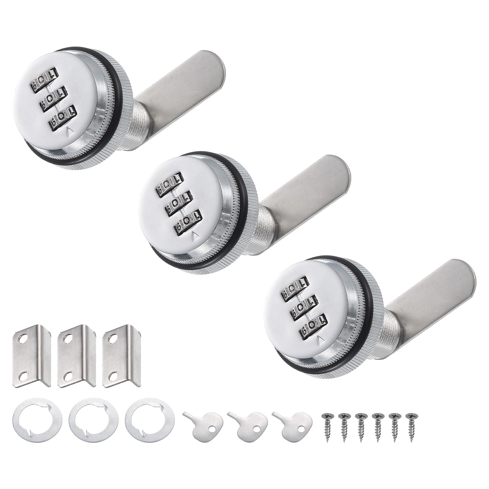 PATIKIL 1-1/8" Combination Cam Lock, 3 Pcs File Cabinet Locks with Combination Password Coded Cabinet Locks with Cylinder Chrome for 0.6-1" Thick Wood Drawer Mailbox Filing Cabinet, Silver