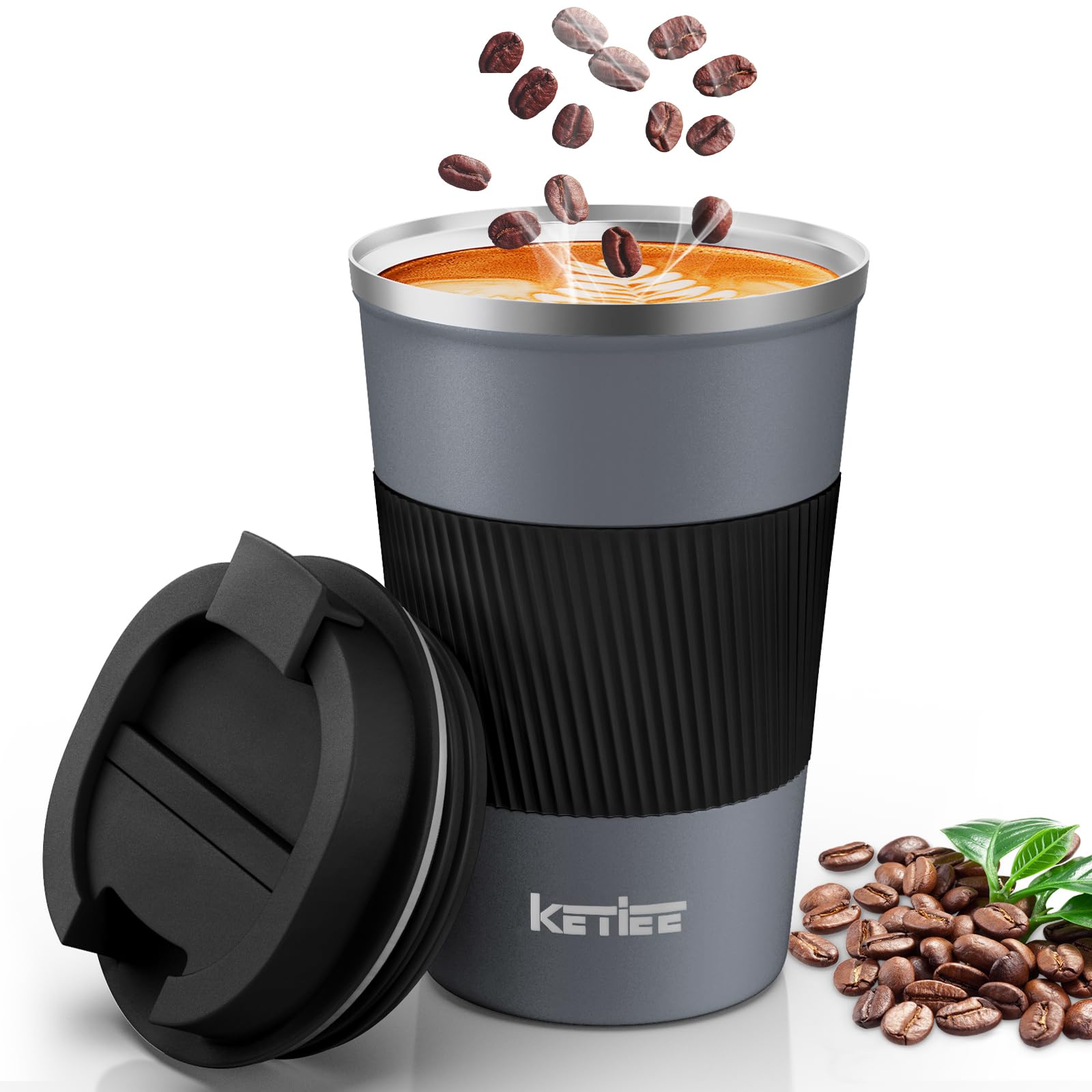 Photo 1 of KETIEE Travel Coffee Mug Spill Proof 12oz, Insulated Reusable Coffee Cups with Seal Lid, Vacuum Stainless Steel Travel Mug to Go Car Tumbler for Hot/Ice Drinks (Grey)