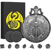 Mini DND Dice Set with Steampunk Paladin Pocket Watch Shell Case, DND Starter Set, 7pcs Polyhedral Mini Metal Dice Set, D&amp;D Gifts with Gift Box, Role Playing Board Game Accessories, Silver