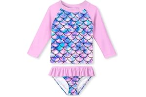 Lovekider Little Girls Swimsuits Two Pieces Swimwears Rash Guard Set Long Sleeve UPF50+ Bathing Suit for Beach 2-10T