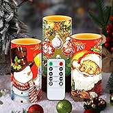 Retisee 3 Pcs Christmas Flameless Candles with Remote Timer Real Wax LED Flickering Pillar Candle White Cold Light Battery Operated for Home Window Xmas Gift Winter Holiday Decor(Red Green)