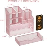 Marbrasse Pink Mesh Desk Organiser Multifunctional Pen Holder 26x23x10 cm view 5