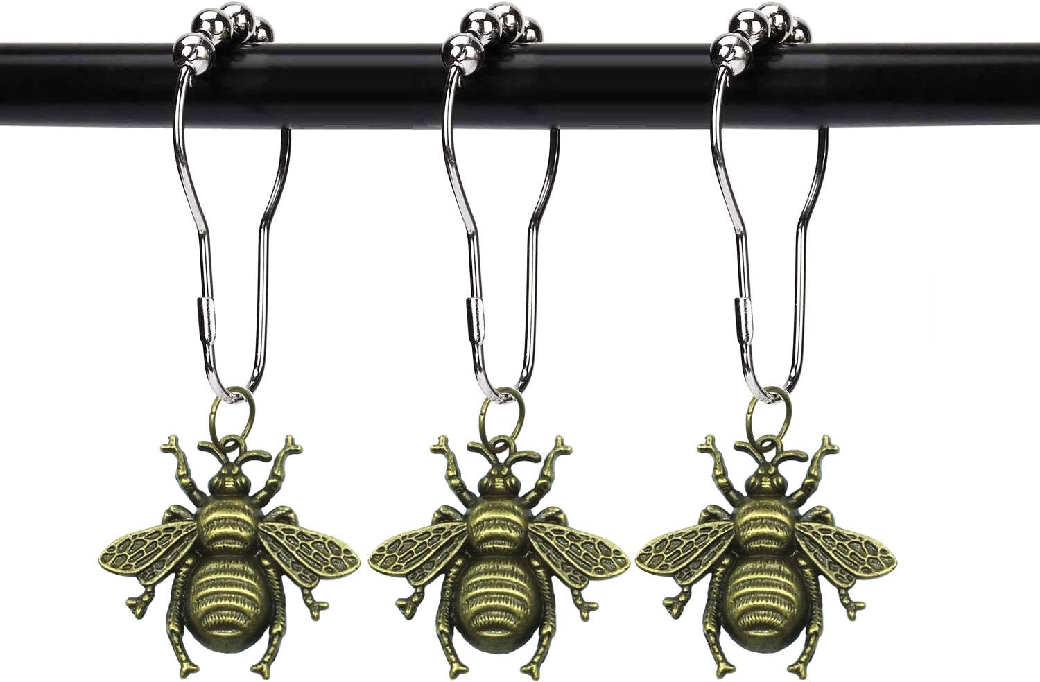 Amazon Com Zilucky Set Of 12 Bee Shower Curtain Hooks Rings Garden Insect Flowers Spring Theme Bathroom Decor Bronze Home Kitchen