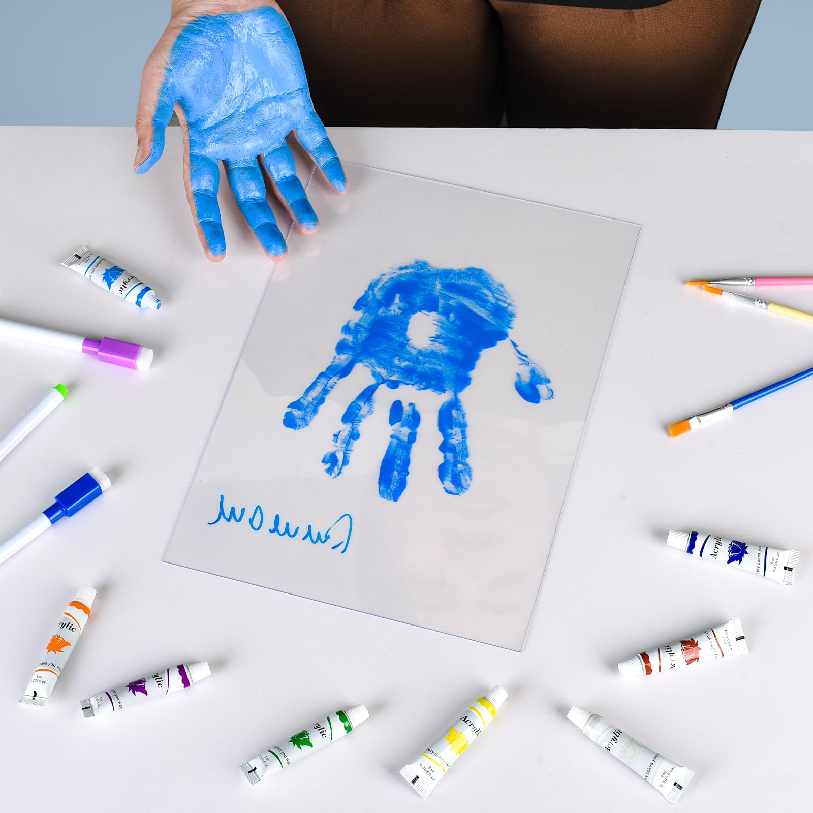 Family Handprint Frame Kit for 4 with 12 Paints&9 Pens,New Parents Gifts for Couples After Birth,Baby Shower Gifts for Mom and Dad,Mothers Fathers Day Craft Wood,Christmas Birthday Gift(White)