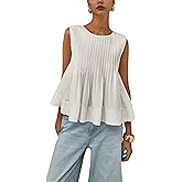 Women's Summer Pleated Peplum Shirt Y2K Babydoll Blouse Casual Sleeveless Crew Neck Tops