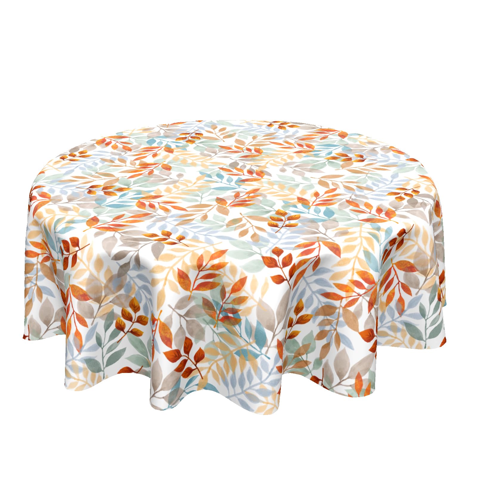 Photo 1 of Fall Round Tablecloth 60x60 Inch Fall Leaves Tablecloth Circular Autumn Thanksgiving Round Table Cloth Washable Tabletop Autumn Leaves Table Cover for Seasonal Holiday Home Kitchen Dining Party Decor