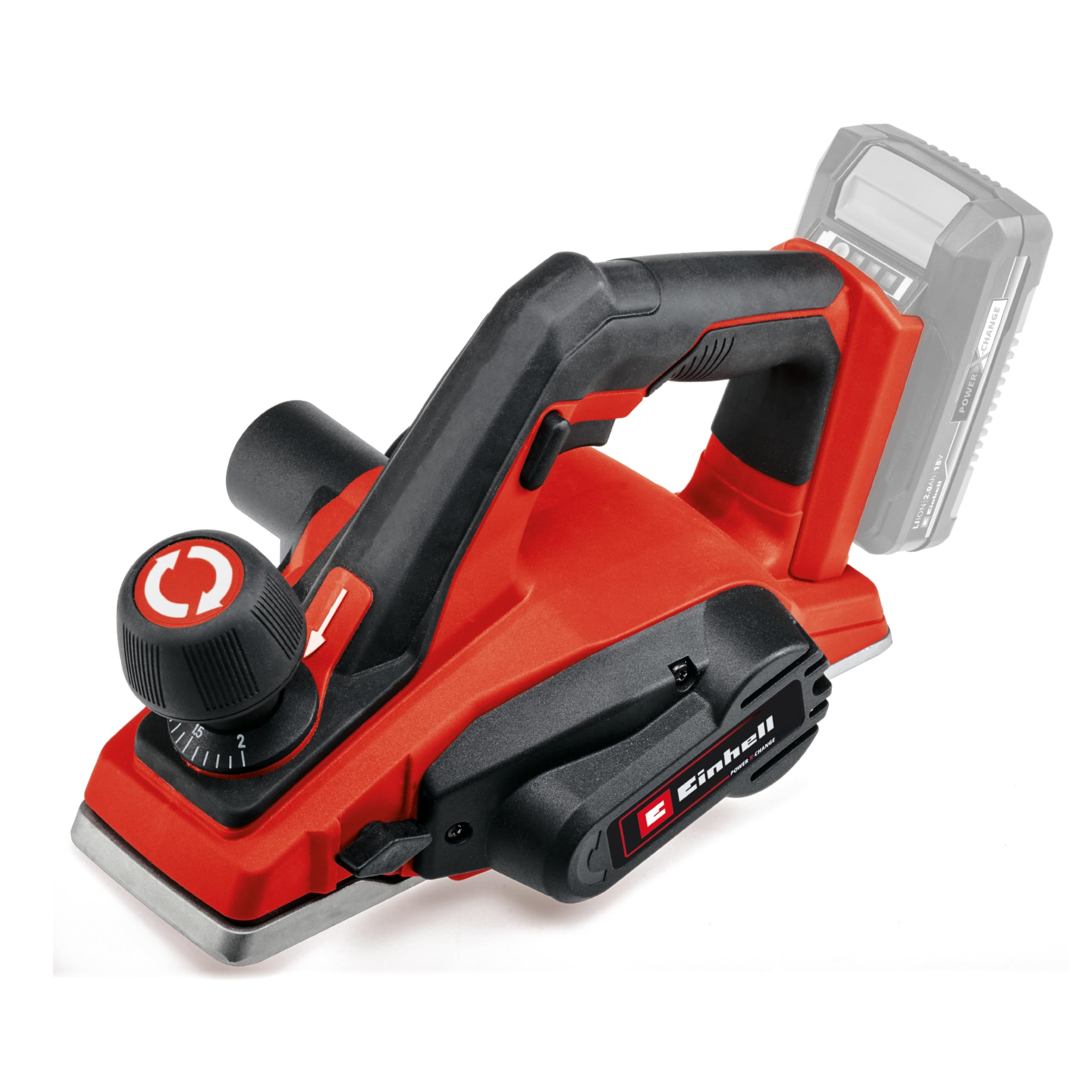 Einhell Cordless Planer 18V Power X-Change, Battery Electric Planer for Wood, 2mm Max Chip Depth, Aluminium Soleplate with V-Groove, Without Battery TE-PL 18/82 Li Solo Planning Tool