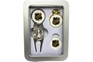 CaddyPro NHL Shield Golf Gift Set, Black and Gold Metal Divot Tool with Ball Markers, Small Presentation Tin
