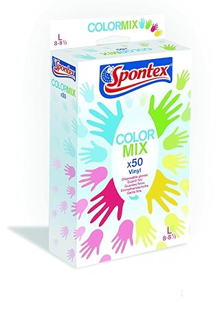 Spontex Color Mix 50 Gr.L - 50 bunte Einmalhandschuhe im Farb-Mix, ungepudert - (6x50 Stk.)