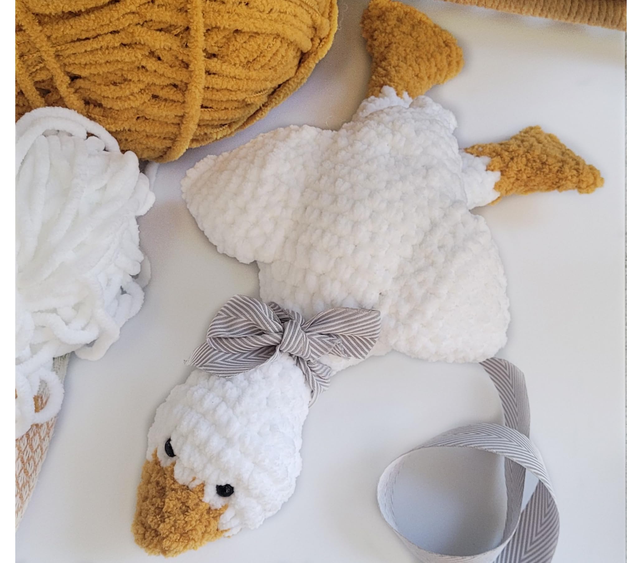 Photo 1 of Beginner Crochet Kit, White and Yellow Duck Pattern, Complete Set with Pre-Started Yarn, Hook, Stuffing, Instructions, 7x9 Inch Duck Plush