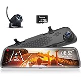 WOLFBOX 12“ Mirror Dash Cam Backup Camera,1296P Full HD Smart Rearview Mirror for Cars & Trucks, Sony IMX335 Front and Rear V