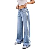 GORGLITTER Women's Y2k Wide Leg Jeans Cute Bow Stripe Side Baggy Trendy 2026 Denim Pants with Pockets