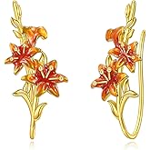 URONE Lily Earrings 925 Sterling Silver Lily Climbers Earrings Lily Crawler Earrings Jewelry Gifts for Women