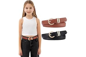 Monopa 2 Pcs Kids Girls Leather Belt - Fashion Gold Buckle Belts for Teen Girls Jeans Dress