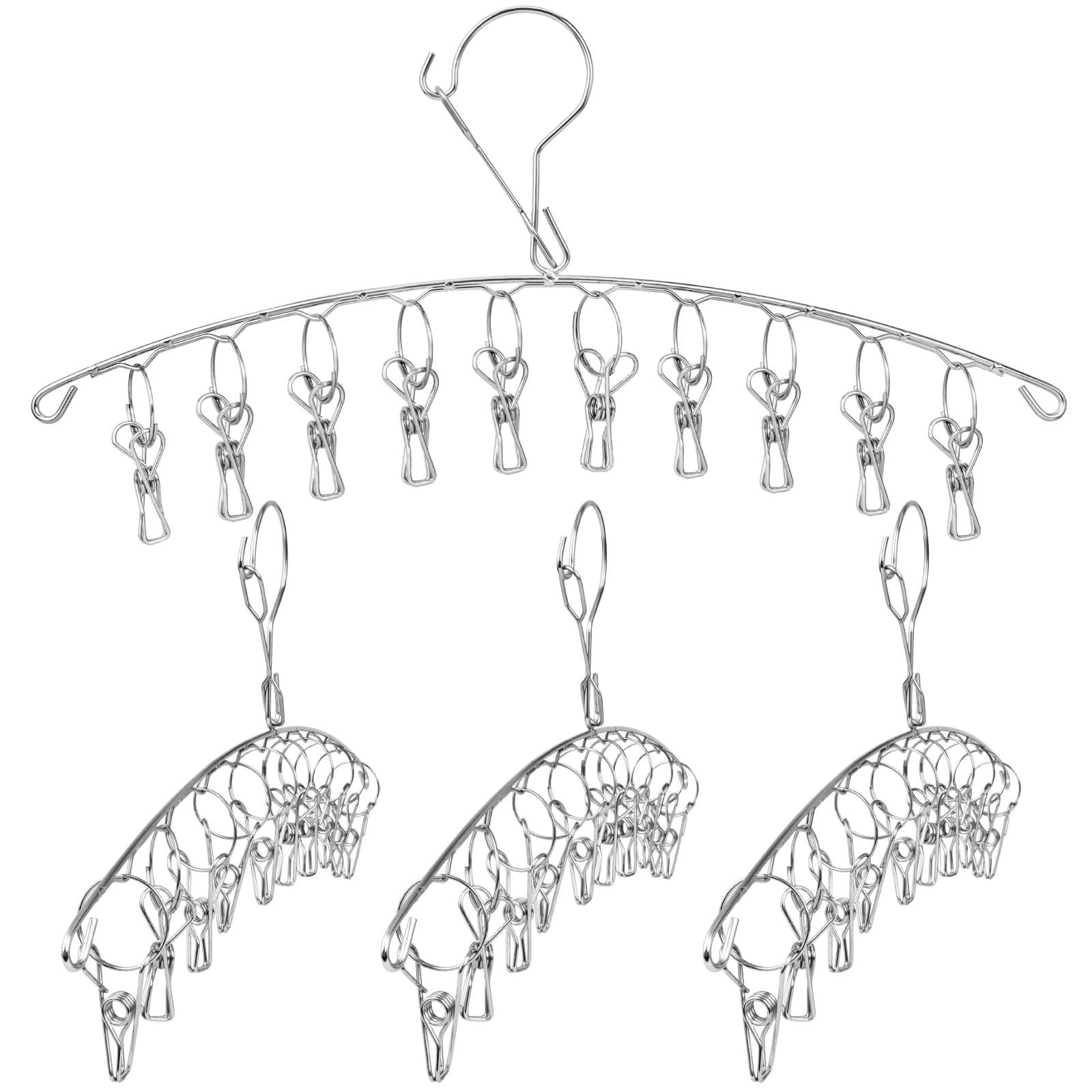 SEGNAYEN Sock Dryer With 10 Pegs, Stainless Steel Underwear Hanger For Washing Line, Windproof Sock Airer, Multi Sock Peg Hanger With Clips Hanging Socks, Underwear, Bras, Gloves, 4 Pack