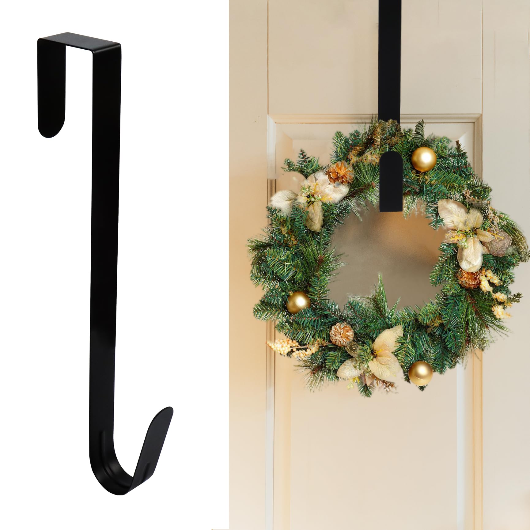 Wreath Hanger for Front Door, Metal Wreath Door Hanger, Over The Door Wreath Hanger for Christmas Halloween Wreath & Daily Use