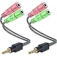 MillSO Headphone Mic Splitter [2 Pack] 3.5mm Headset Adapter 2 TRS Female to TRRS Male CTIA Stereo Audio Mic Jack Y Splitter for Dual-Plug Gaming Headset to Xbox, PS4, Phone, Laptop, PC
