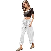 Stomeshle Women's High Waist Style Loose Pants Drawstring Capri Pants with Pockets Wide Leg Ankle Cropped Pants for Women