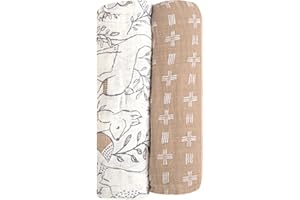 Crane Baby 100% Cotton Muslin Swaddle Blankets, Set of 2, 47" x 47", Boho Woodland Baby, Forest Animals Swaddle, Neutral Baby Items