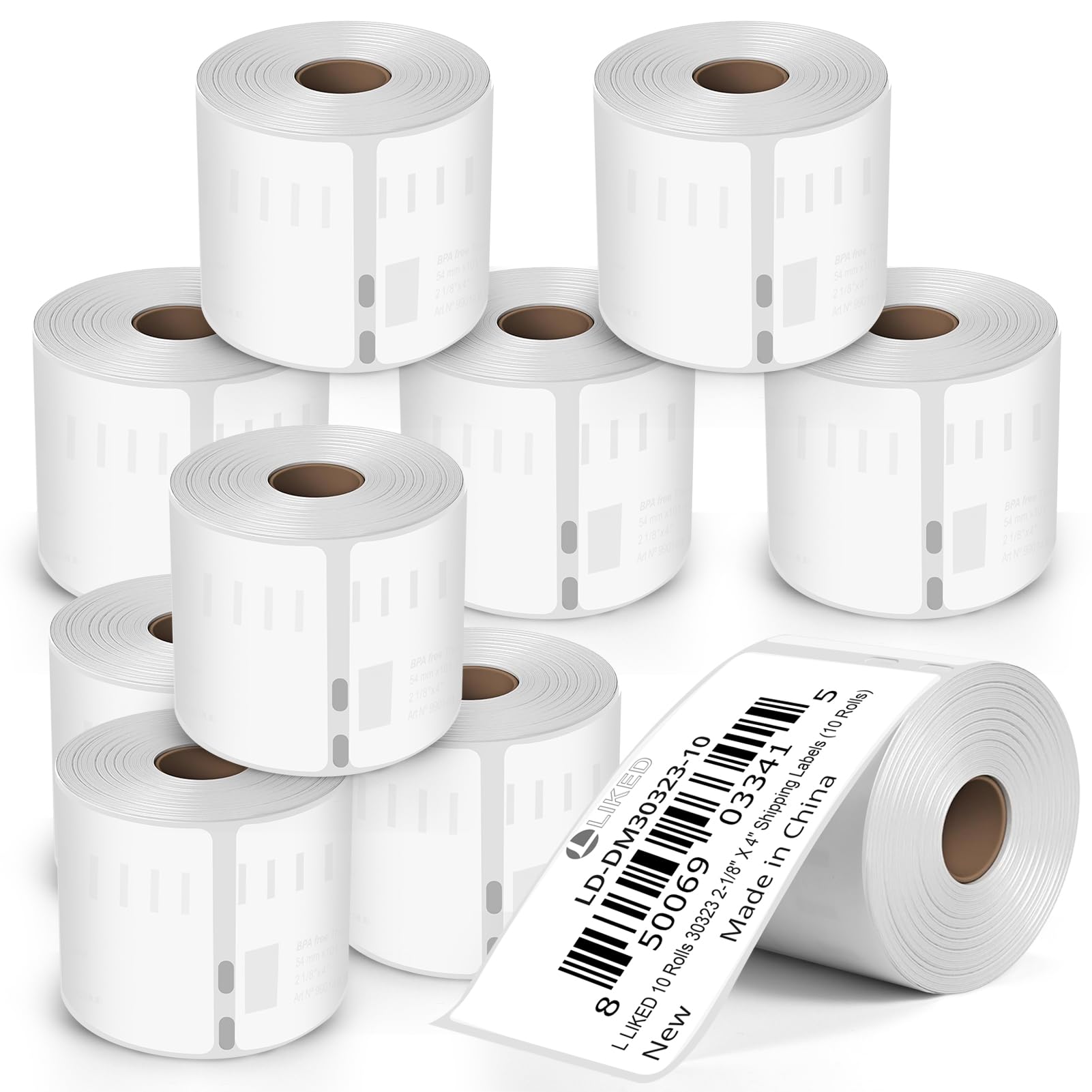 Photo 1 of L LIKED 10 Rolls Compatible DYMO 30323 2-1/8" x4" Thermal Shipping & Name Tag Labels, Compatible with Rollo, Zebra, Jadens, Nelko, Munbyn, Phomemo Desktop Printers (2200 Labels)