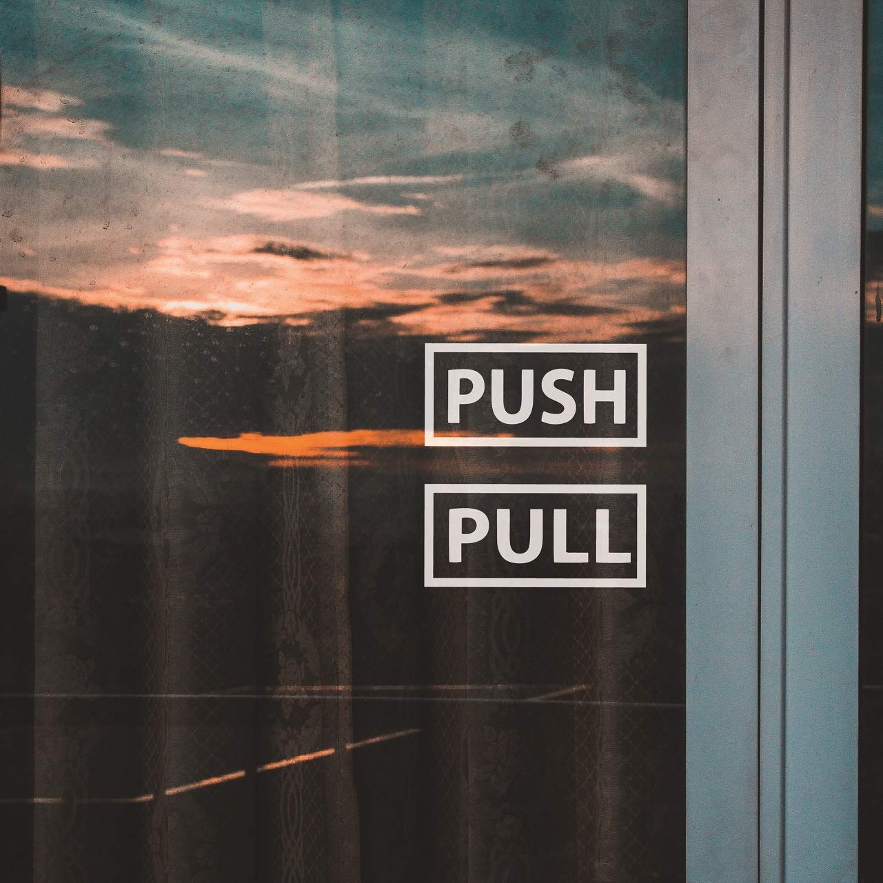 Pull Push Door Sign - Traditional Style Home Decor Wall Sticker. Handmade Push Vertical Stickers Sign – White Self-Adhesive for Business, Stores, Cafes, Shops. Indoor and Outdoor Square Signs