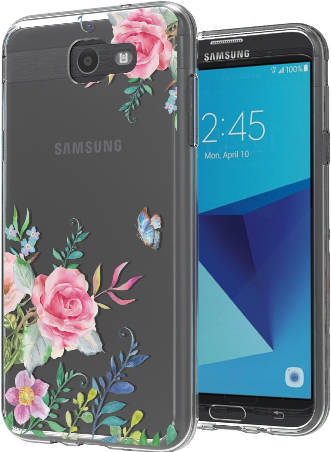 Galaxy J7 2017 Case,J7 Prime Case,J7 Sky Pro Case,Tuson Slim Crystal Clear Transparent Scratch Resistant Hybrid Protective Case for Samsung Galaxy J7 V/J7 Perx/J7 Sky Pro/J7 Prime/J7 2017/Halo- Flower