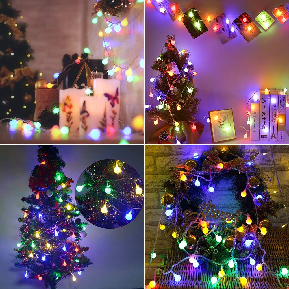 BrizLabs 2 Pack Multicolor Christmas Lights, 50 LED 17.07ft Globe String Lights Battery Powered, Waterproof 8 Modes Ball Lights for Indoor/Outdoor, Wedding Party, Dorm Room, Bedroom, Xmas Decor