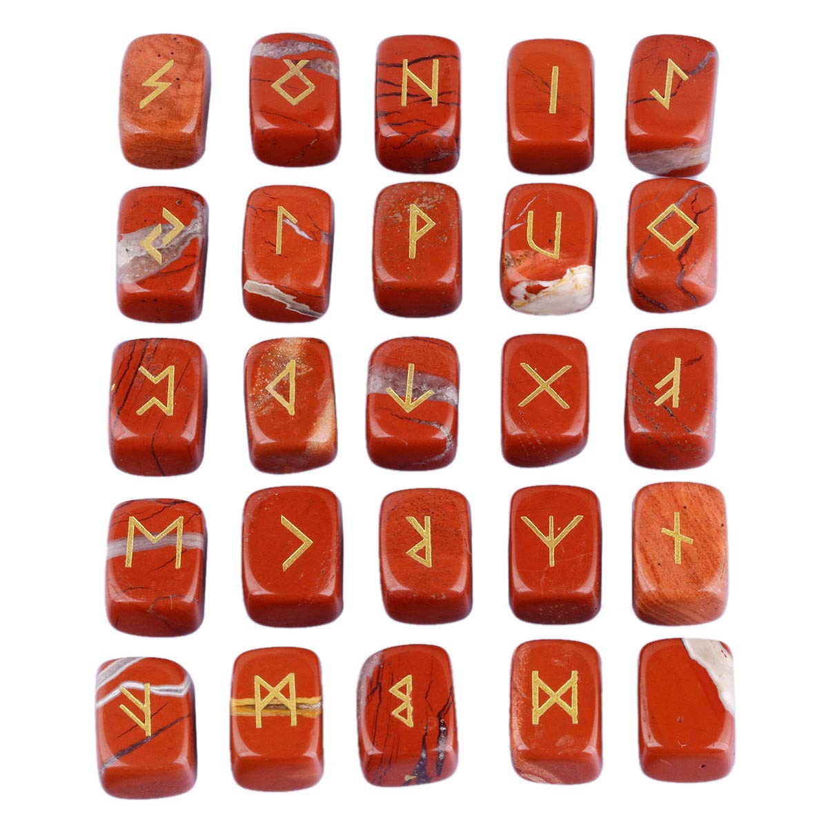 KYEYGWO Red Jasper Witches Runes Set, Rune Stones with Engraved Elder Futhark Runic Alphabet for Divination Meditation Healing