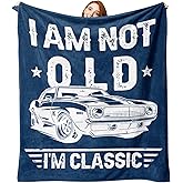Zzkol I am Not Old I'm Classic Vintage Car Gifts for Men Flannel Throw Blanket, Funny Fathers Day Birthday Ideas, Soft Blankets Cool Present for Older Husband Dad Grandpa 50" x 60"