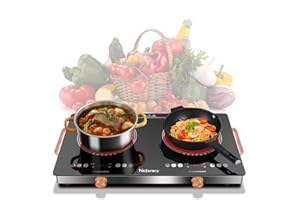 NEFARACY 2 Burner Electric Cooktop 24 inch, 110-120V Plug in 2000W Ceramic Cooktop, Portable Electrics Stove with Handles,Touch & Knob Control, Safety Lock, 9 Heating Levels, 240Mins Timer, Overheat Protection