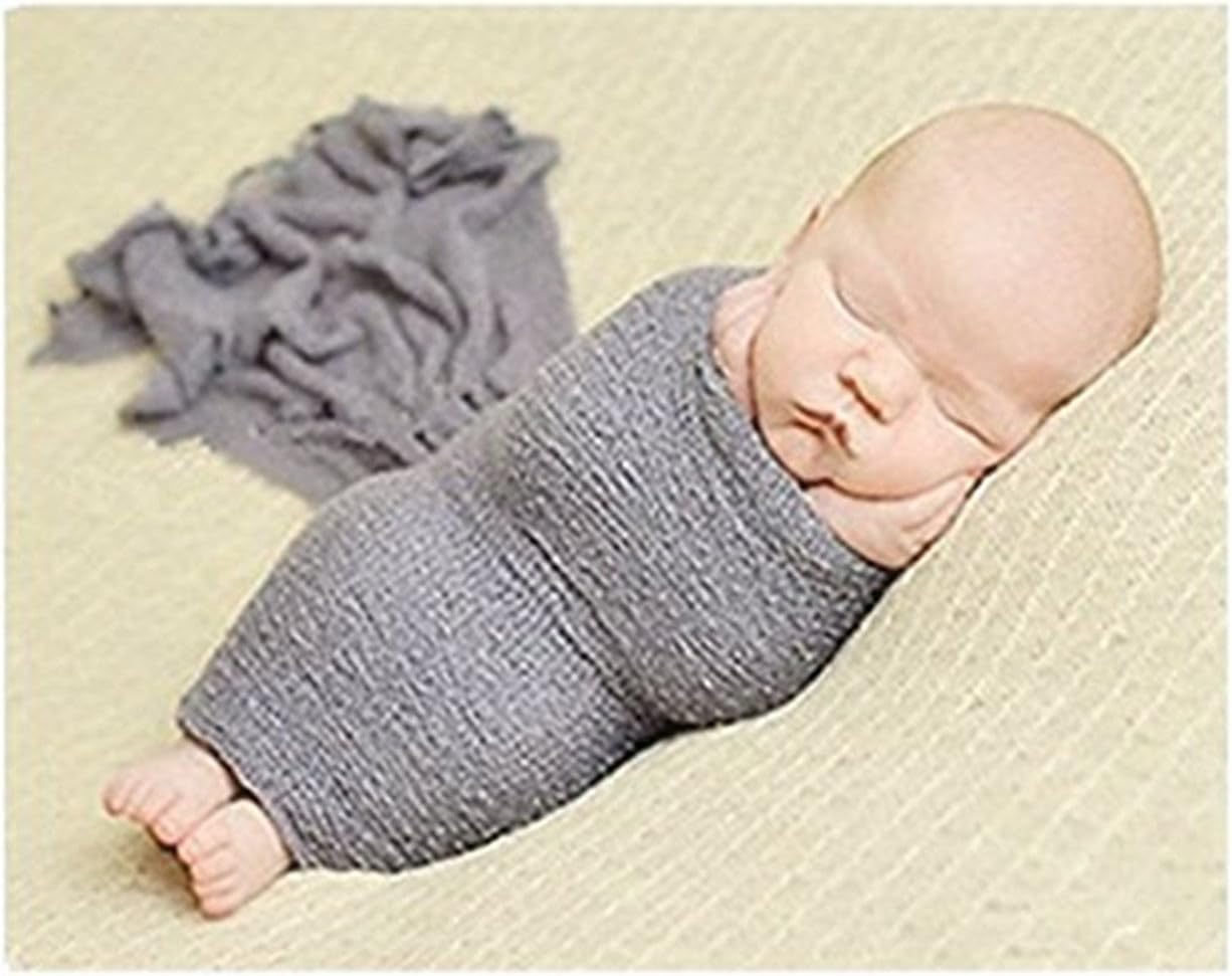 Luxury Stretch Newborn Boy Girl Baby Photography Props Wrap Yarn Cloth Blanket (Grey)
