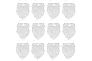 SUMERSHA 12 Pieces Fake Beards White Christmas Santa Beard Mustaches Costume Cosplay Party Supplies Funny Props