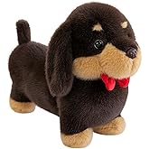 PEACH CAT Dachshund Dog Stuffed Animals with Red Bow 12" Cute Wiener Puppy Plushies Soft Plush Toys Gifts for Kids Brown