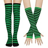 Benefeet Sox Womens Rainbow Striped Knee High Thigh High Socks Arm Warmers Set Fingerless Gloves Halloween Costume