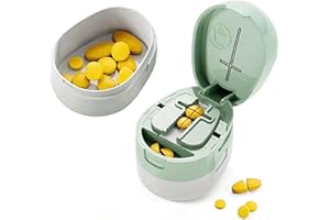 Qeedee Pill Cutter for Small Pills, Adjustable 1/2 1/4 Splitter with Improved Hidden Blade, Portable 2-in-1 Pill Splitter for