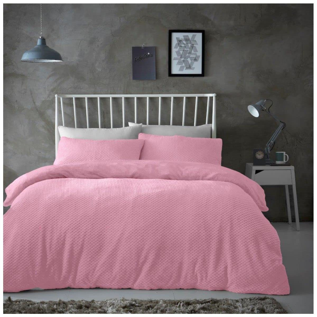 Gaveno Cavailia Popcorn Single Duvet Set Blush Pink, Honeycomb Waffle Weave Bedding, 2 Piece Teddy Flannel Fleece Reversible Bedlinen, Easy Care DuvetCover Bedset, 1 Quilt Cover and 1 Pillow Case