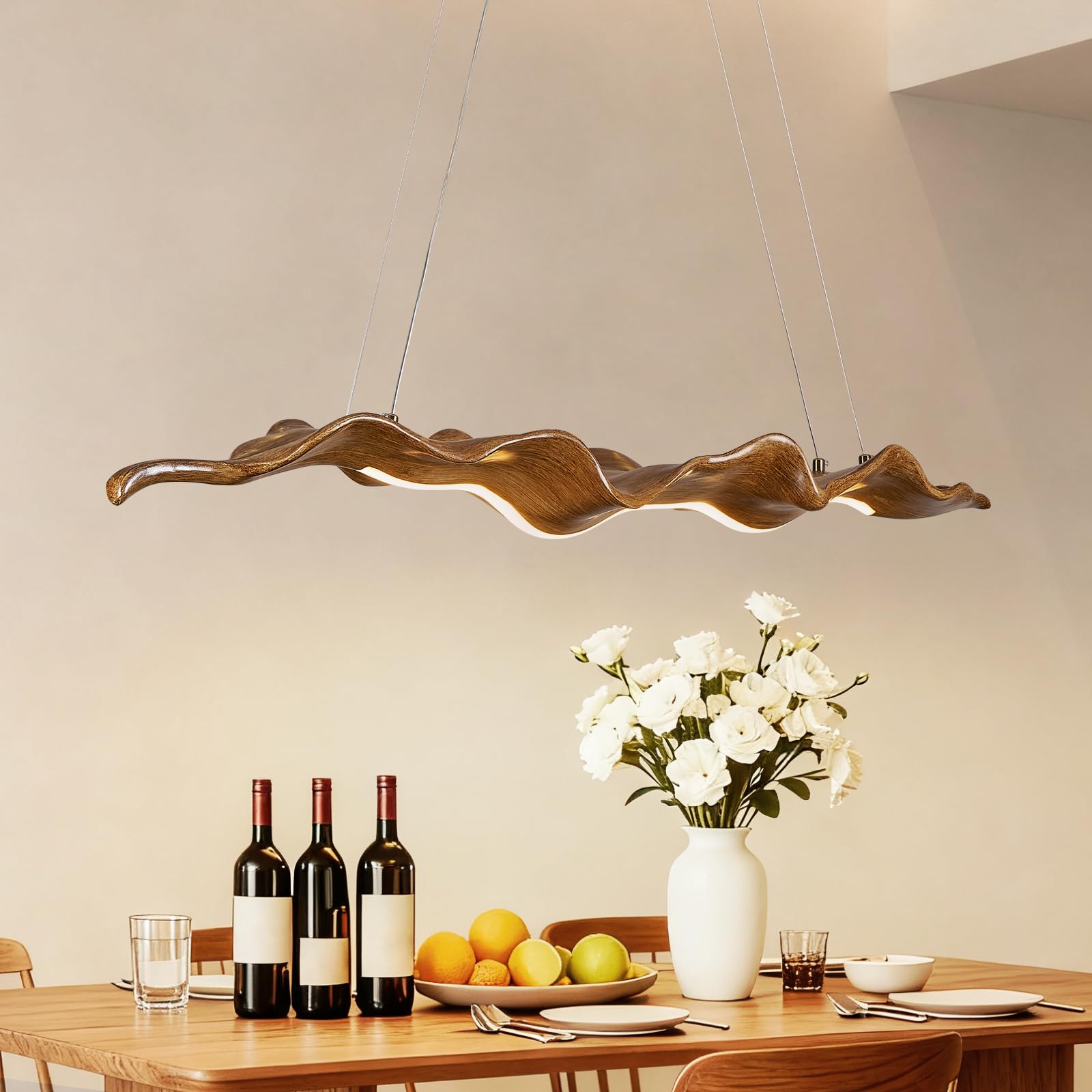 Photo 1 of 63in Linear Chandelier with Remote,Modern Resin Ceiling Pendant Lights for Dining Room Adjustable Color Temperature,Island Lighting Hanging Light for Kitchen,Living Room