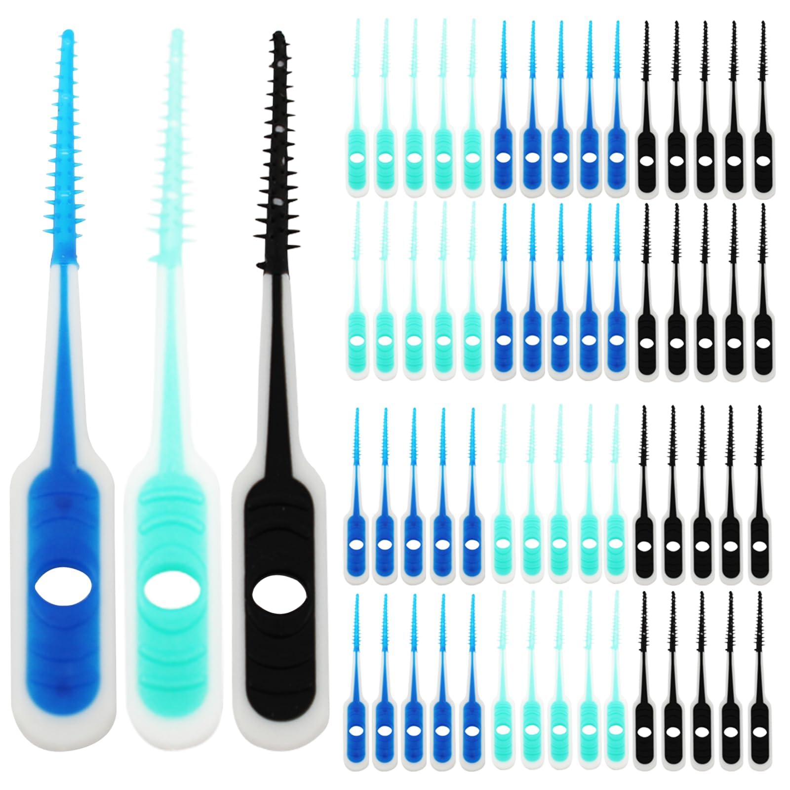 HDKAJL 60PCS Interdental Brushes - 0.8mm Ultra Fine Dental Brushes for Braces & Orthodontic Care, Plaque Removal Tool (20 Blue + 20 Green + 20 Black)