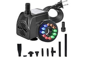 YAWANK 15W 1000L/H Submersible Fountain Water Pump with 12 Colorful LED Lights, Mushroom and Blossom Spray Head for Fountain,Pond,Outdoor Water Feature, Statuary Gardens,Aquarium Fish Tank