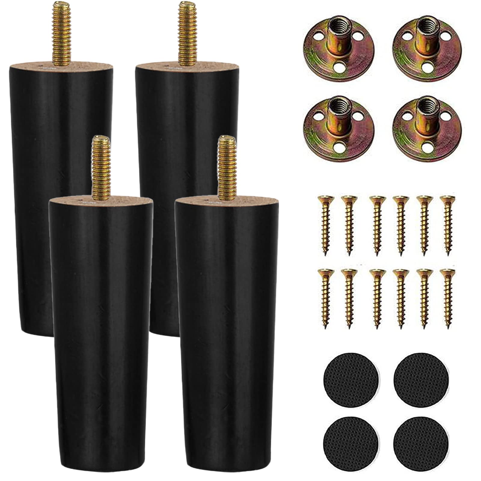 XineYuor 4PCS Wooden Furniture Legs,Black Wooden Furniture and Sofa Feet,Beech Feet for Coffee Table,Legs for Cabinet,Armchairs,Bed,Sofas,Bedside Tables (15cm/5.90'', Black)