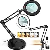 10X Magnifying Glass with Light and Stand, 2-in-1 Desk Lamp & Clamp Light, Seylae 5 Color Modes, Brightness Stepless Dimmable