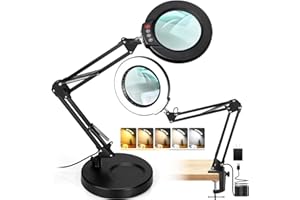 10X Magnifying Glass with Light and Stand, 2-in-1 Desk Lamp & Clamp Light, Seylae 5 Color Modes, Brightness Stepless Dimmable